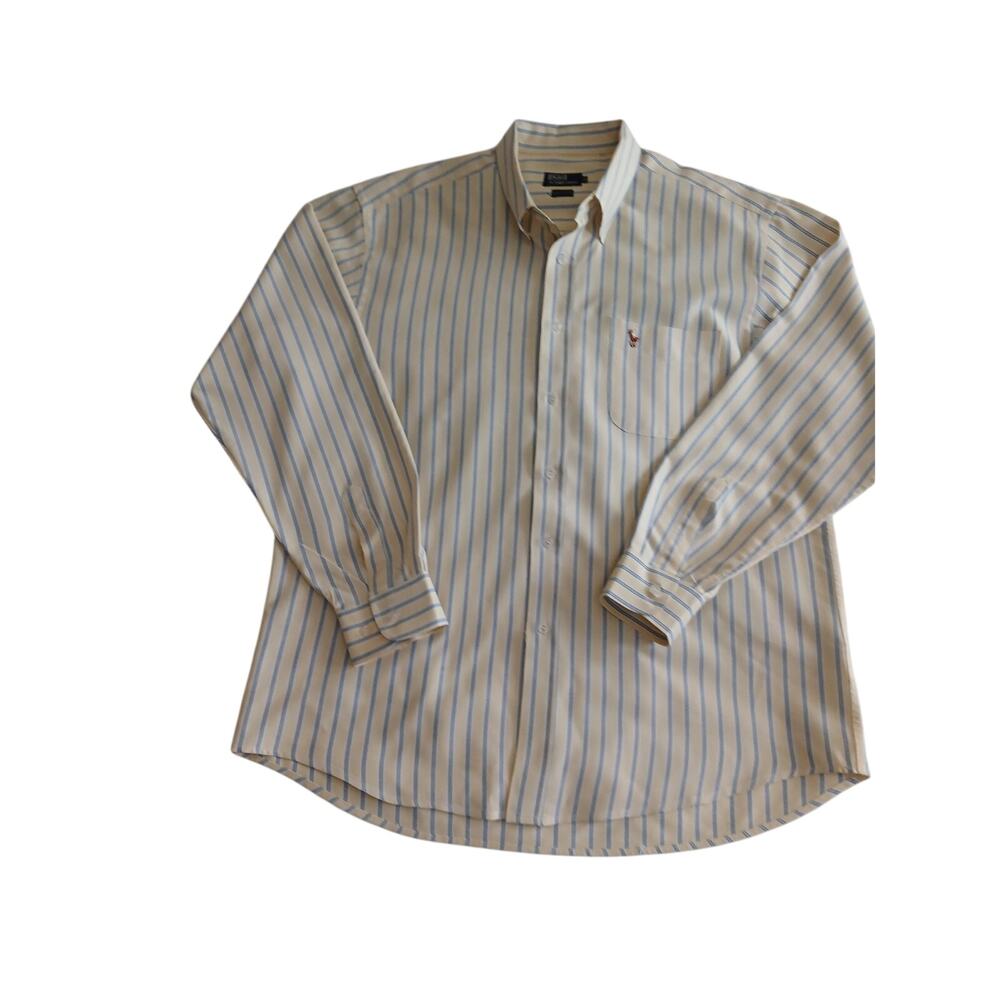 Polo Ralph Lauren Casual Shirt Men's Size XL Yellow Long Sleeve Striped Vintage
